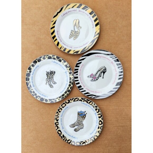 2004 Delphine Cubitt Salad Plates Tapas Appetizer Desert Shoe Boot Design Set 4 - Picture 2 of 14